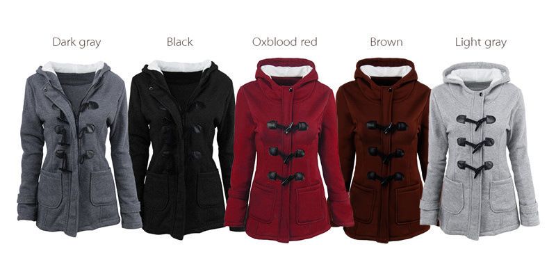 Damen-Peacoat mit Kapuze und Knebelknöpfen – Verdickte, mittellange Jacke für Herbst und Winter (Schwarz, Dunkelgrau, Hellgrau, Burgunderrot)_voghion.com