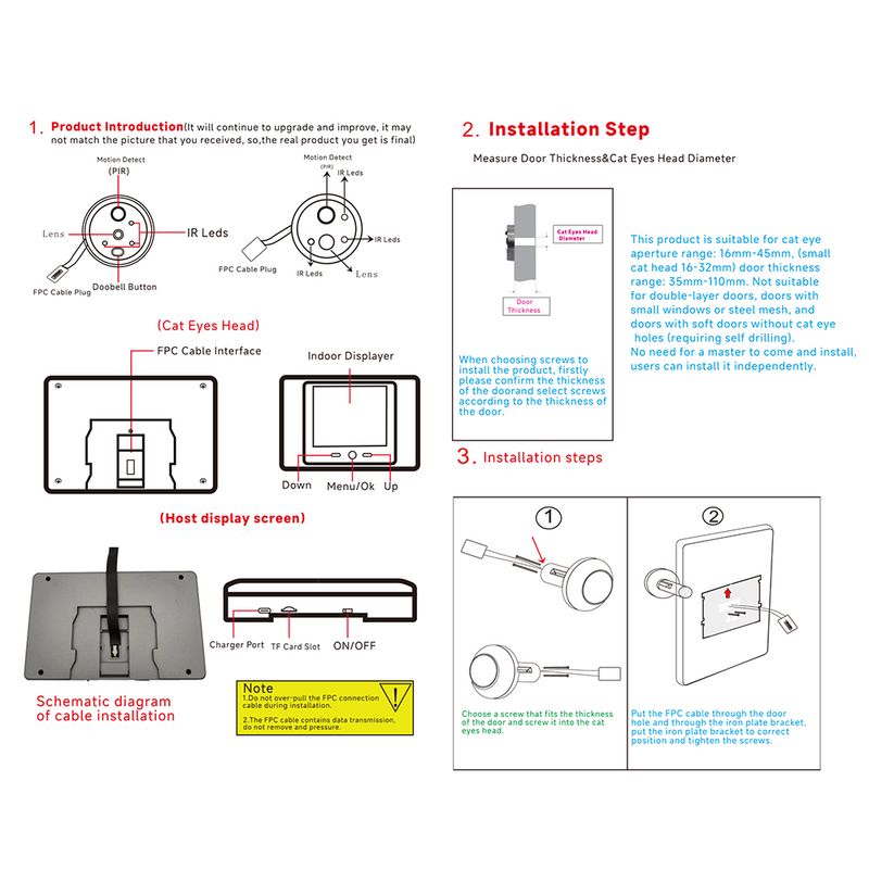 Spioncino Visore Campanello PIR Movimento Luce Schermo 4 Suoneria Campanello Smart Home 3 Pulsanti Menu AOD Campanello Telecamera_voghion.com