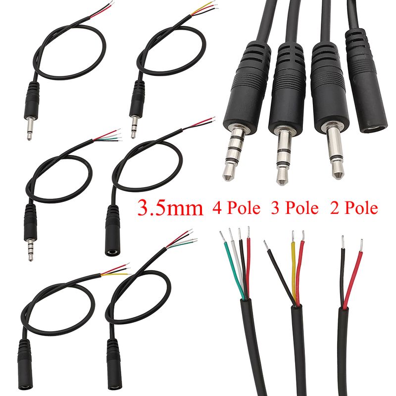 Lot de 1/2/3/5 connecteurs de câble audio 3,5 mm, 2, 3 ou 4 pôles, mono stéréo, prise mâle femelle, câble d'extension auxiliaire pour casque, DIY_voghion.com