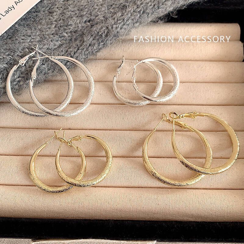 ins Style Simple Silver Needle Versatile Earrings Light Luxury Commuter Metal Circle Earrings Women's High-end Earrings_voghion.com