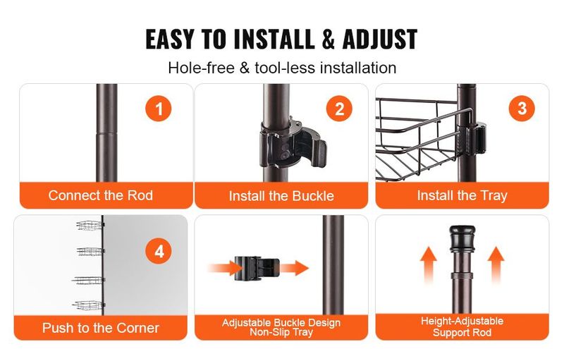 VEVOR 42" To 114" High Shower Corner Caddy Tension Pole Rust-Proof Tension Pole_voghion.com