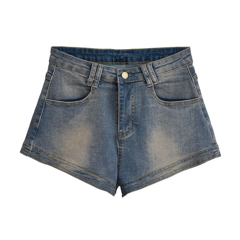Shorts in denim americano da donna con ragazze piccanti, base stile Instagram, vita alta elastica a trapezio, glutei avvolti,_voghion.com