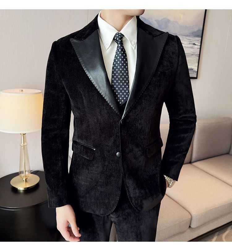 Męska odzież jesień i zima designerskie skórzane garnitury retro wysokiej klasy moda slim fit trzyczęściowe garnitury_voghion.com