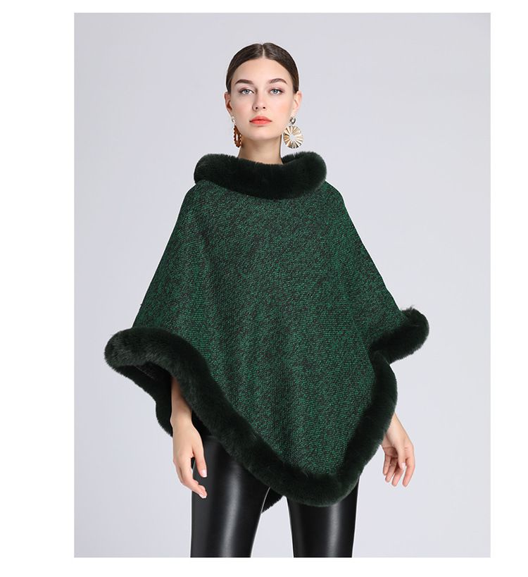 Stickad tröja i plusstorlek med fleece och tjock pälskrage_voghion.com