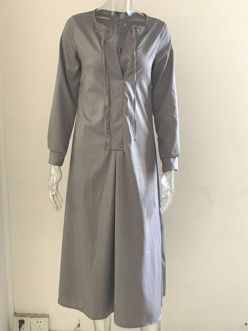 2022 Nuovo stile grande swing tinta unita colletto rovesciato manica semplice casual abito camicia lunga_voghion.com