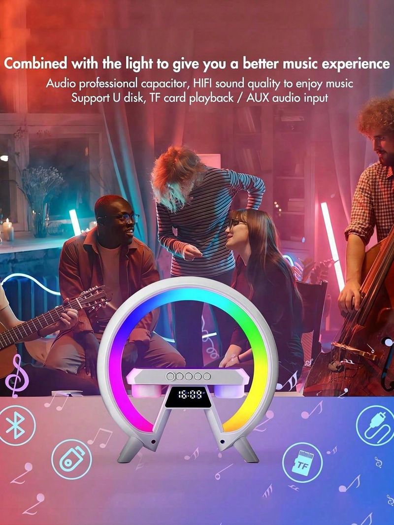 3D Multifunctionele Nachtlampjes Wekker Muziekluidspreker Draadloze Oplader Nachtkastje Lampen_voghion.com