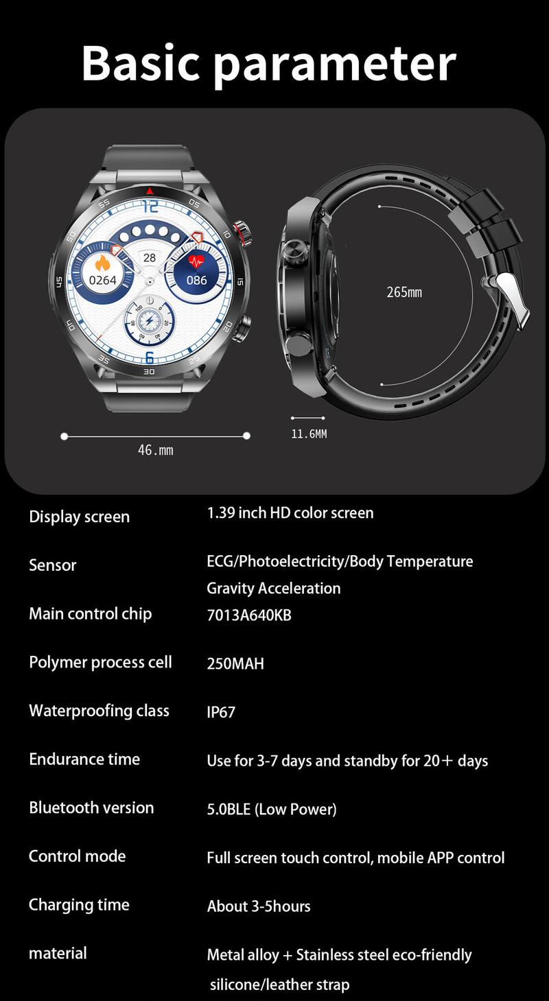Li Ge's new non-invasive blood glucose and blood pressure intelligent ECG electrocardiogram blood oxygen health monitoring watch Bluetooth call_voghion.com