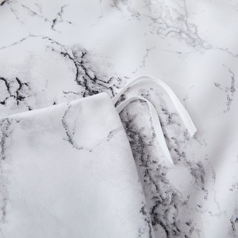 Witte marmeren dekbedovertrekset met drie delen in zacht polyester - gefreesde fluwelen textuur_voghion.com