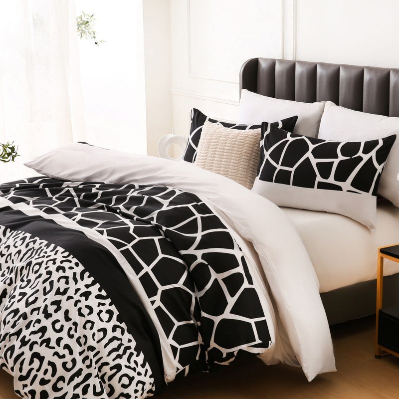 Bettbezug-Set mit Tiermuster – Bettwäsche mit geometrischem Muster, Zebra, Leopard, Giraffe, weich gebürstetes Polyester, nordischer Stil, Spannbettlaken-Design_voghion.com