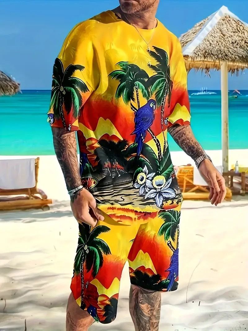 T-shirt e pantaloni a maniche corte alla moda di alta qualità transfrontaliera del 2025, vestibilità ampia, stampa digitale 3D personalizzabile da uomo_voghion.com