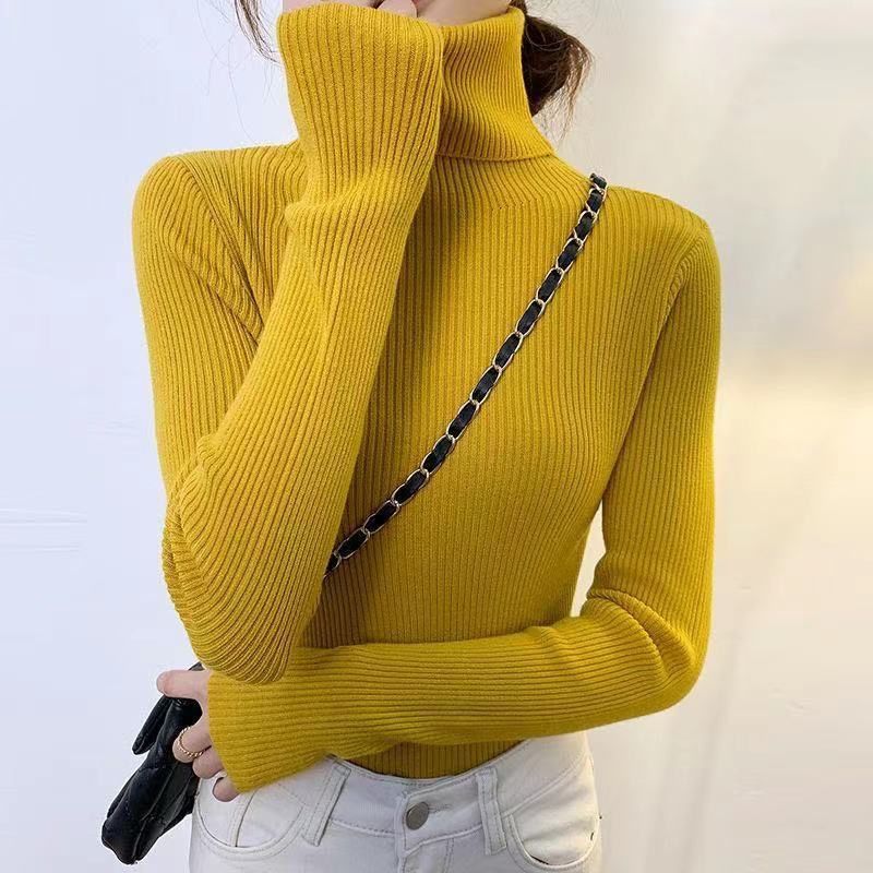 Women's High Neck Knit Sweater - Soft Core-Spun Yarn Slim Fit Pullover Short Top In Classic Colors_voghion.com
