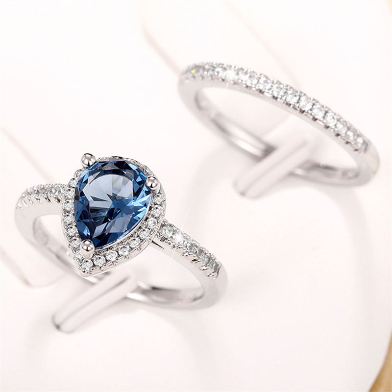 Cao Shi's New Water Drop Zircone Anello combinato Temperamento da donna Molan Zircone Coppia Anello a forma di pera da donna_voghion.com