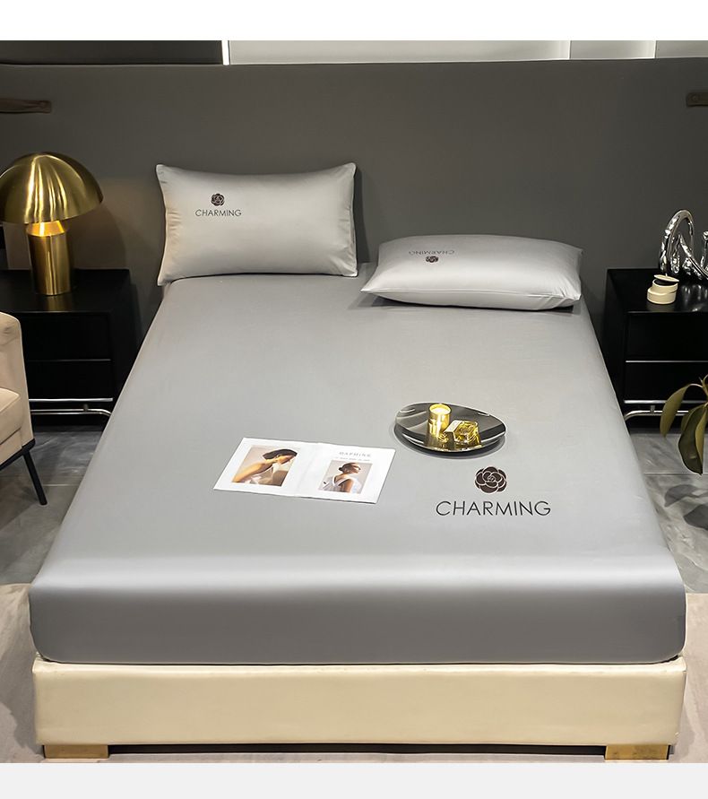 Lenzuolo in seta di ghiaccio, set da tre pezzi, copriletto estivo lavabile con ricamo, copriletto fresco, copriletto antipolvere, copriletto di lusso leggero, coprimaterasso_voghion.com
