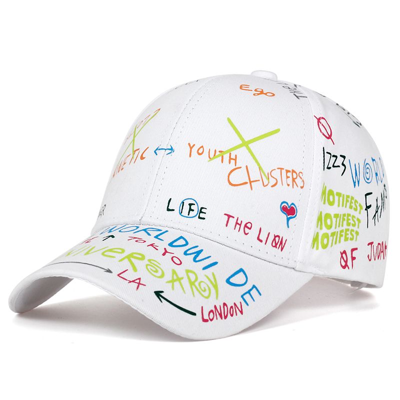 Moodne graffititrükiga pesapallimüts kevad-suviseks vaba aja veetmise müts reguleeritavad hiphop-tänavamütsid unisex mütsid_voghion.com