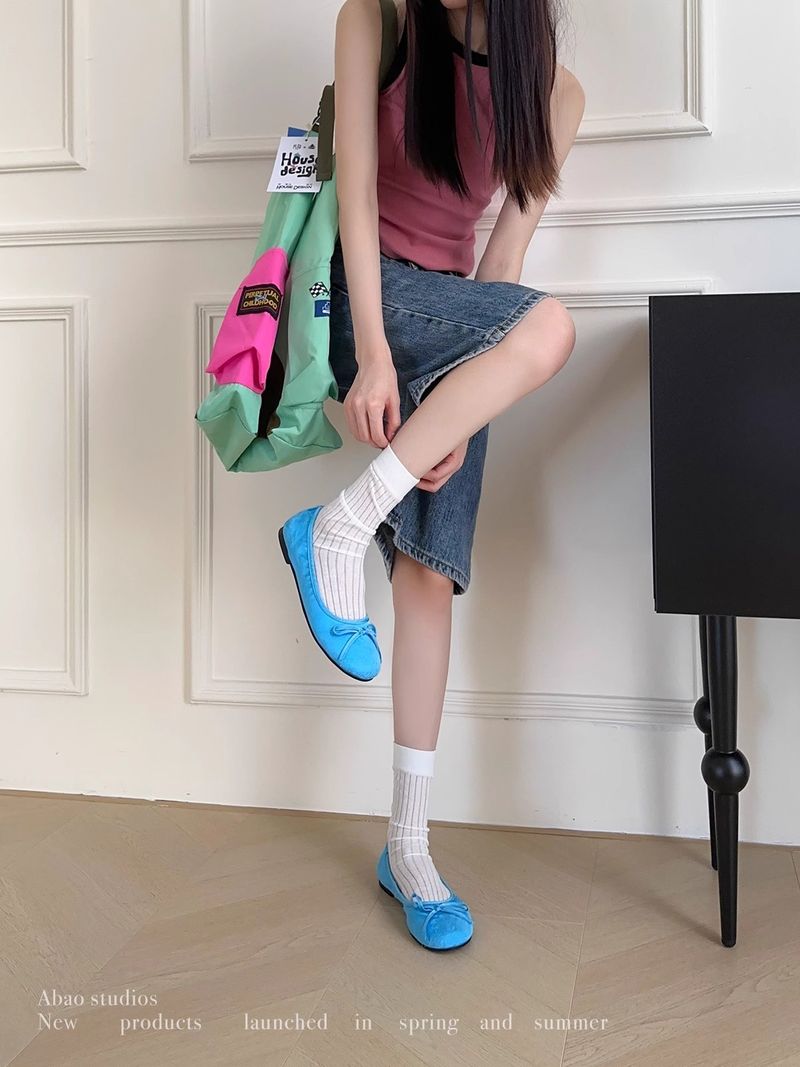 fund plat Mary Jane albastru degetul rotund gura superficială balet cu un picior, moale și confortabil mic_voghion.com