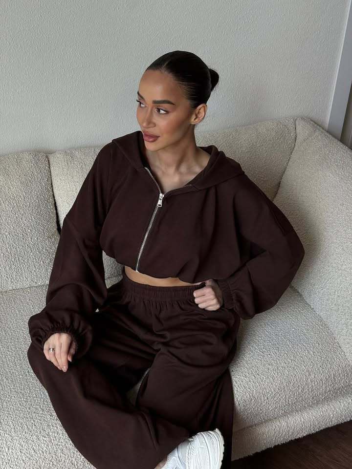 Women's Casual Hooded Zip-Up Sweatshirt & Drawstring Jogger Pants Set - Solid Color Streetwear Two-Piece Outfit (S/M/L/XL)_voghion.com