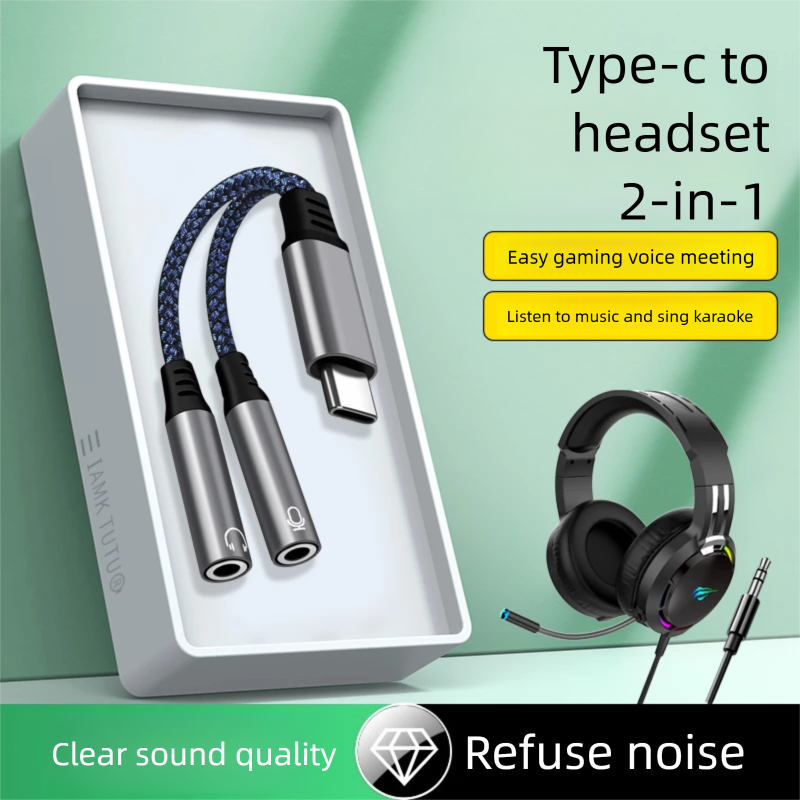 Adattatore da tipo C a doppio jack da 3,5 mm per cuffie da computer con microfono, splitter per cuffie da gioco e-sport_voghion.com