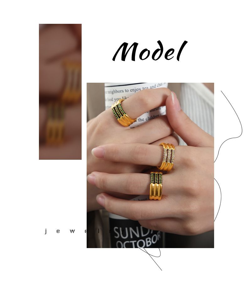 Three-Layer Stacking Ring Titanium Steel Multi-Color Czech Zirconia Jewelry Rings For Women Size 6/7/8_voghion.com