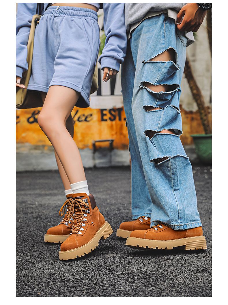 Cowhide Outdoor Tooling Boots Retro American Medium Tube Seven-hole Martin Boots Couple Thick-soled Heightening Desert Men_voghion.com
