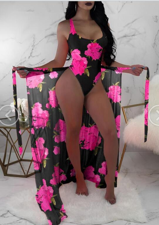 Bikini maillot de bain chaud femme trois pièces chemisier en maille bikini imprimé contrasté_voghion.com