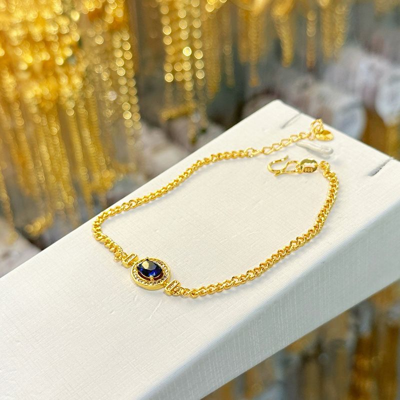 Bracciale da donna alla moda cubana con maglie micro-pavé placcate in oro rosso, verde e blu_voghion.com