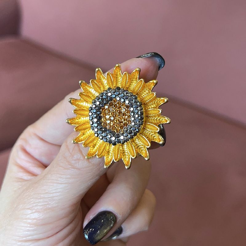 Spilla in smalto a forma di girasole con strass Lanhao intarsiata con diamanti, spilla a forma di fiore, alla moda, in lega ecologica_voghion.com