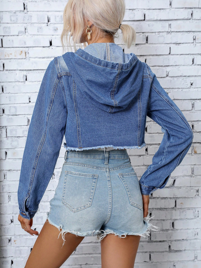 Damenbekleidung INS Mode vielseitige Jeansjacke mit Kapuze_voghion.com