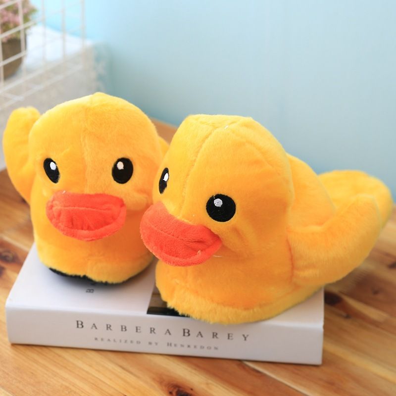 Autunno Inverno Hong Kong Coppia Grandi Ciabatte Carino Piccolo Anatra Giallo Peluche Bambola Casa Borsa Tacco Scarpe di Cotone_voghion.com