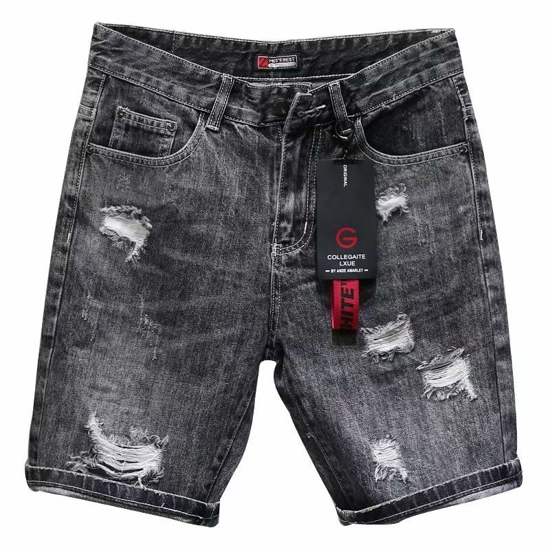 Short en denim perforé, capris en détresse de marque d'été, pantalon de mendiant personnalisé, pantalon polyvalent pour hommes à la mode_voghion.com