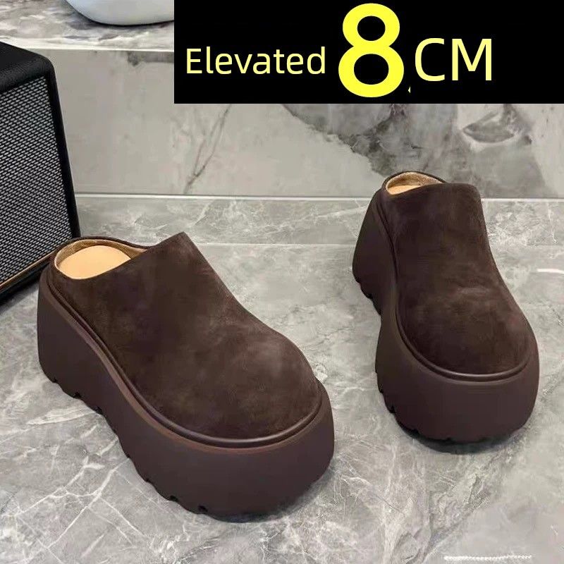 Brand Thick Bottom Toe Cap Fur Semi-Slipper Women 2025 New Arrival Spring And Autumn Outer Wear Height Increasing_voghion.com