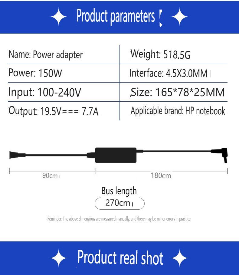 Gilt für HP 150 W Light And Shadow Night Wizard Laptop-Netzteil, 19,5 V, 7,7 A, Computer-Ladegerät, 4,5 x 3,0 mm_voghion.com