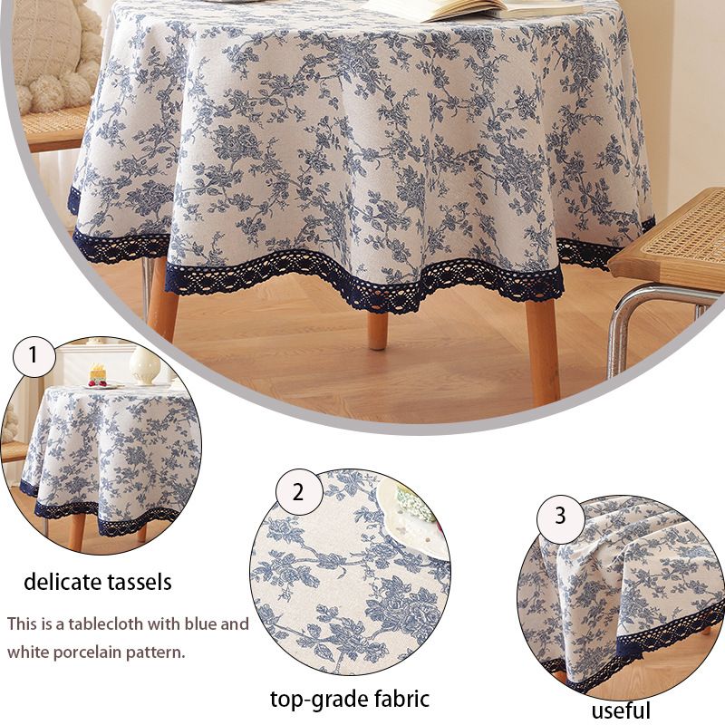 Vendita calda di cotone e lino con stampa di rose blu, tessuto rotondo, piccolo tavolo rotondo INS Wind_voghion.com