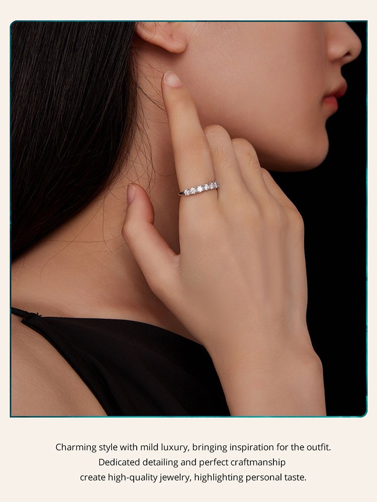 Pronta consegna BAMOER 0,8 CT D Colore VVS1 EX Anello dell'eternità in argento sterling con moissanite rotonda in argento sterling da donna, fede nuziale_voghion.com
