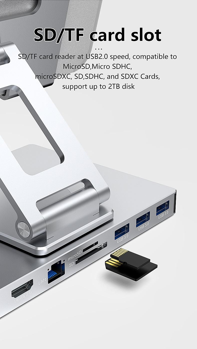 Estación de acoplamiento tipo C con soporte giratorio para tableta, puerto Ethernet Gigabit 4K/60 Hz, concentrador divisor USB 3.0 y convertidor_voghion.com