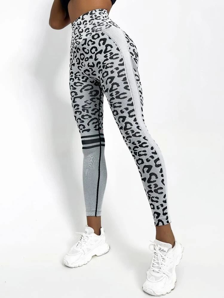 seamless high-waisted cheetah print tummy control yoga pants tight peach hip quick-drying training hip lifting fitness pants_voghion.com