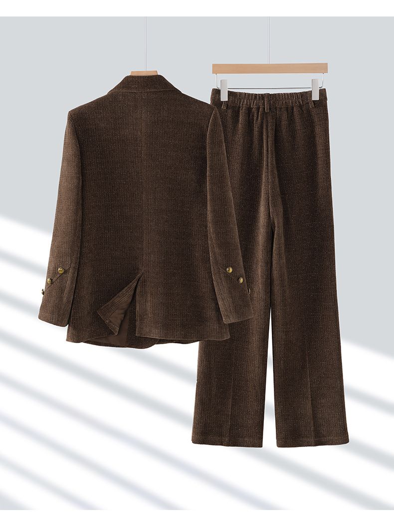 Ropa de mujer Traje marrón para mujer Otoño Nuevo traje formal ajustado de alta gama Traje de pana Ropa profesional_voghion.com