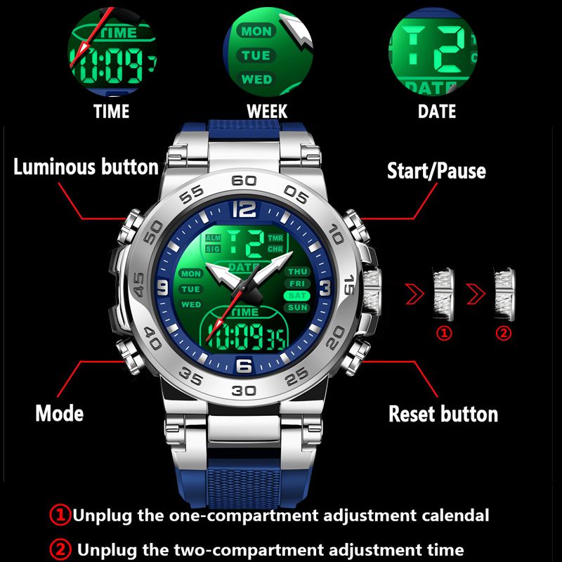 Herrenuhren Top-Marke Luxus Analog Digital Quarz Armbanduhr Für Männer Wasserdicht Dual Time Display Leuchtende Uhr Männer_voghion.com