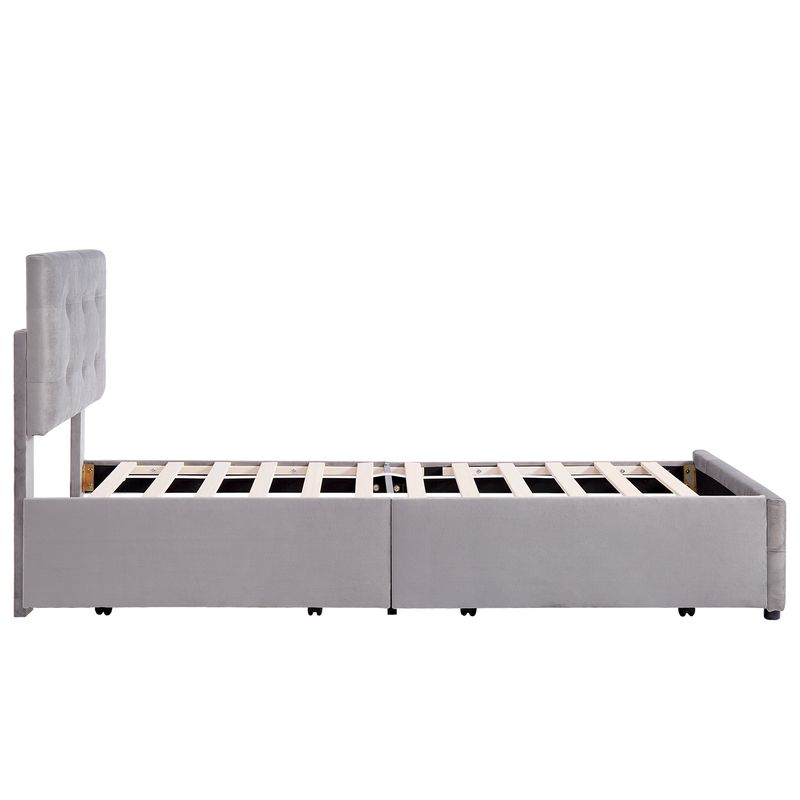 Polsterbett 90x200cm Con Lattenrost, Schubladen, Verstellbarem Kopfteil, Grau_voghion.com