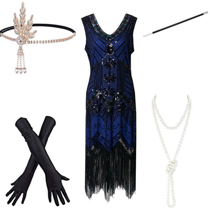 Female 1920s Gatsby Ball Sparkle Tassel Set Banquet Party Evening Dress Women's Wear_voghion.com