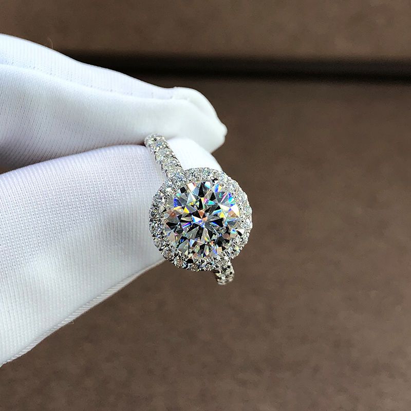 Inel autentic cu diamant din piatră Mosang importată pentru femei, cu un inel rotund cu patru gheare, din ou de porumbel, de unu sau două carate, verighetă personalizată_voghion.com