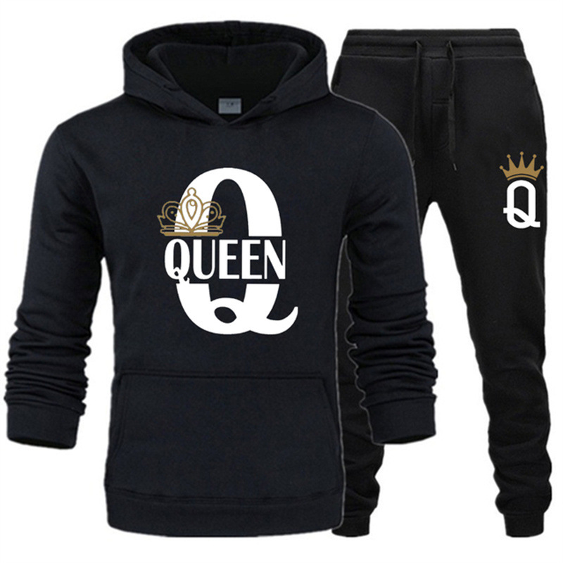 2021 New Men's Sweater KING QUEEN Loose Casual Hooded Print Couple Set_voghion.com