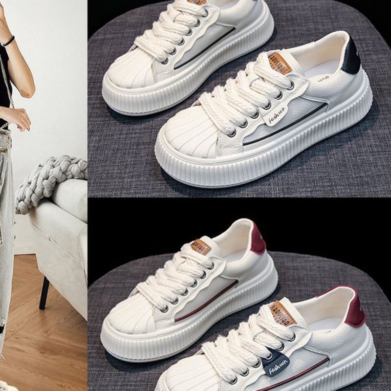Leather children's 2024 autumn new collection, shell toe board versatile thick soled white shoes, casual sports shoes_voghion.com