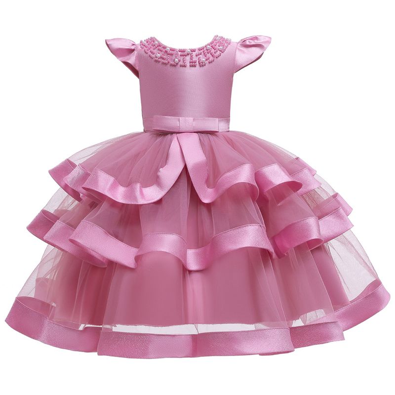 Robe de spectacle perlée pour enfants européens et américains, robe bouffante multicouche pour fille, robe de Noël pour enfants_voghion.com