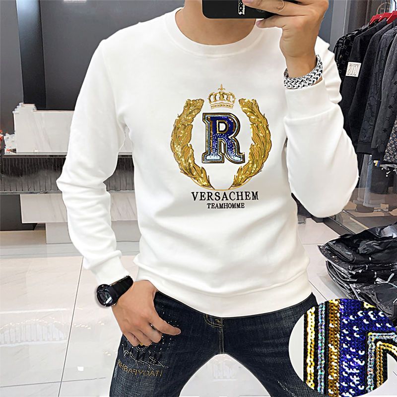 Sweatshirt men 2023 autumn winter long sleeved T-shirt embroidered sequin letter round neck shirt, middle-aged and young_voghion.com
