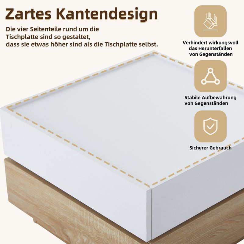 Table basse pliante avec plateau rotatif à 360°, table de salon à deux niveaux avec meuble de rangement et cadre en noyer, 60 x 60 x 38 cm_voghion.com