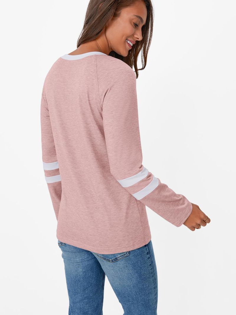 2025 Basic Shirt Color-Block Long Sleeve T-Shirt Loose Round Neck Top Women's Autumn Fashion_voghion.com