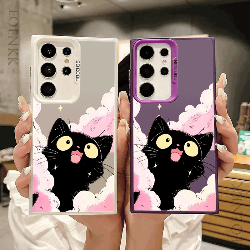 Custodia rigida per telefono con design a forma di gatto nero per Samsung Galaxy S23/S22/S21/Note 20 - Custodia protettiva alla moda per telefono, antigraffio_voghion.com