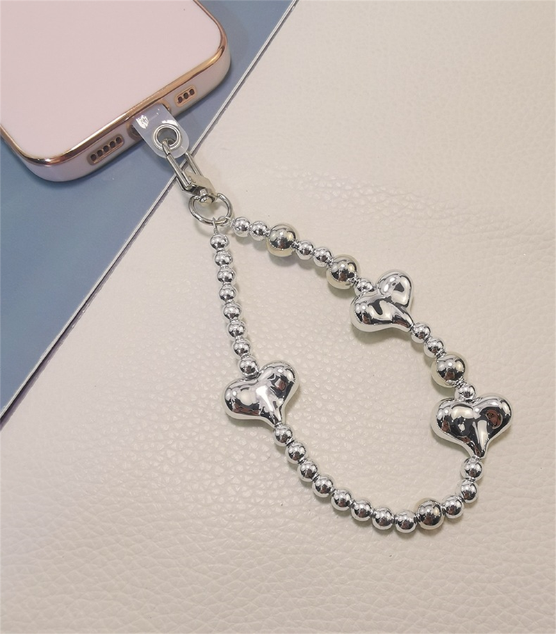 Universal Mobiltelefon Plätering Pärlor Hjärta Anti-förlorade handrem Armband Kedja För iPhone 14 13 pro max Samsung Flip 4 S23 Ultra_voghion.com
