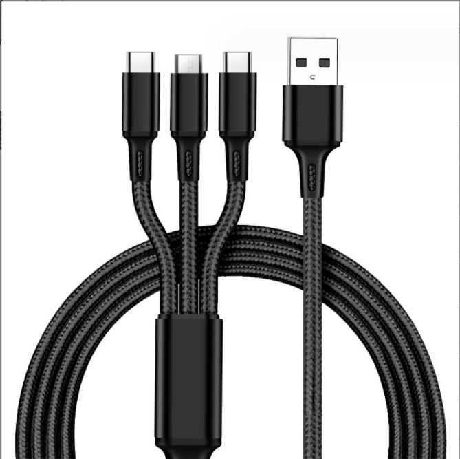 Unbeatable Quality Nylon Braided Data Multi-Head 2A Fast Three-in-One Mobile Phone Cable Neutral Charging Three-Head_voghion.com