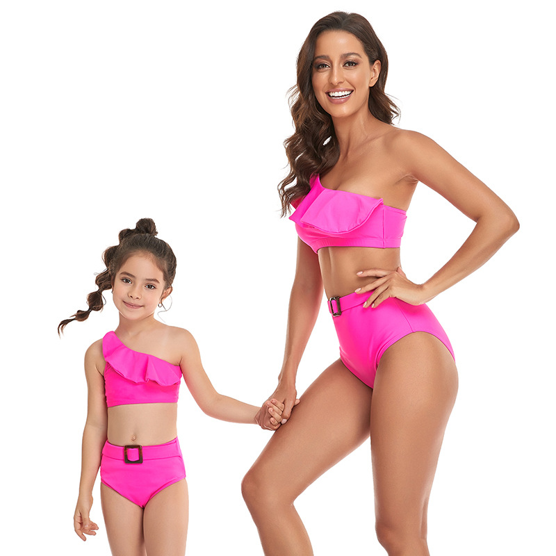 Maillot de bain familial Maillot de bain Hi Fish Maillot de bain familial bikini à épaules diagonales_voghion.com